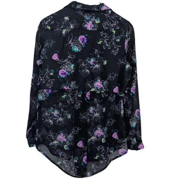 Lauren Conrad Long Button Up Blouse Floral Print on Black - Large - Picture 2 of 11